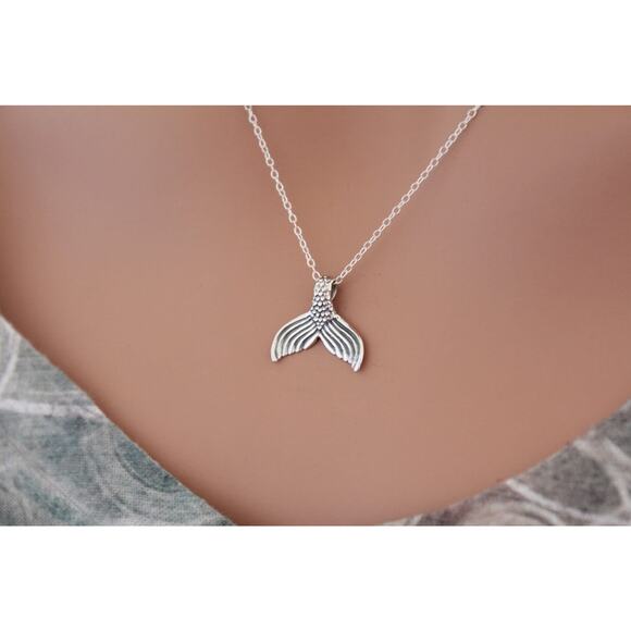 Sterling Silver Mermaid Tail Pendant Necklace, Mermaid Necklace - Picture 1 of 3